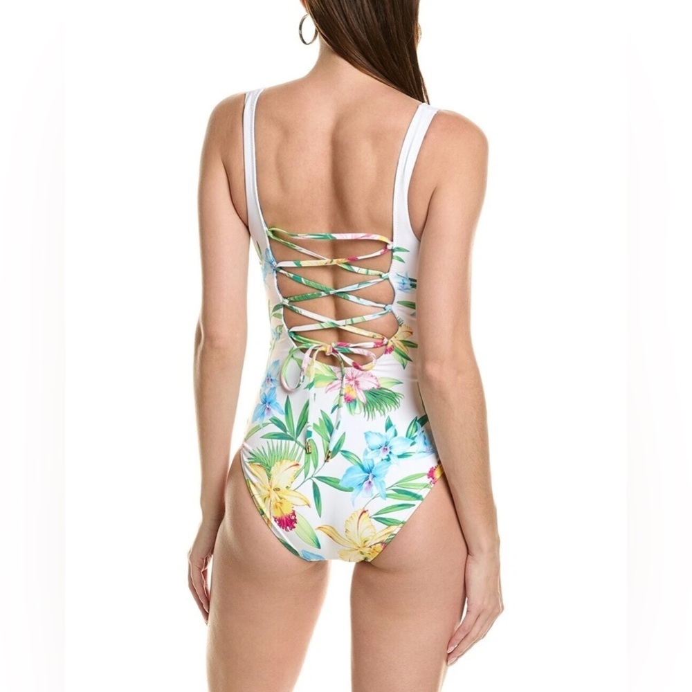 NEW  TOMMY BAHAMA Orchid Garden Reversible Lace-Back One-Piece Swimsuit Size 6 - Picture 2 of 8